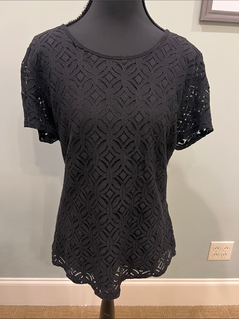 Market & Spruce Black Lace Short Sleeve Top